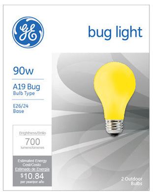 Hardware store usa |  GE 2PK 90W YEL Bug Bulb | 93130582 | G E LIGHTING