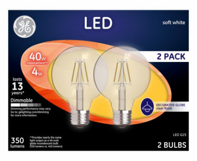 Decorative LED Light Bulbs, Soft White, Clear, Dimmable, 350 Lumens, 4 Watt, 2-Pk.