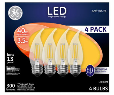 Decorative lED light bulbs soft white clear 300 lumens 3.5 watt 4pk