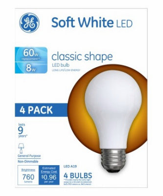 Hardware Store USA | GE 4PK 8W WHT A19 Bulb