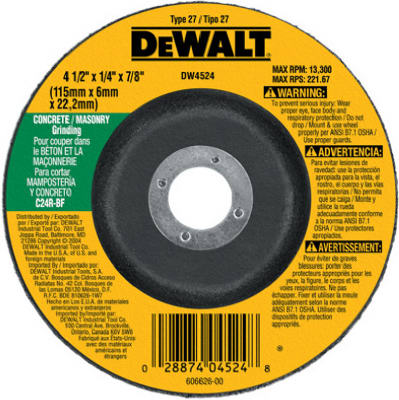 Hardware store usa |  4-1/2x1/4x7/8 MAS Wheel | DW4524 | DEWALT ACCESSORIES