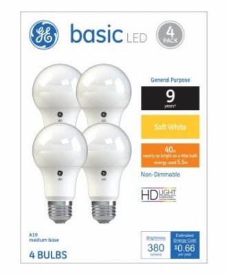 GE 4Pack 5.5W soft white  A19 bulb