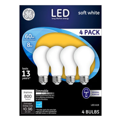 Hardware Store USA | GE 4PK 8W SW A19 Bulb