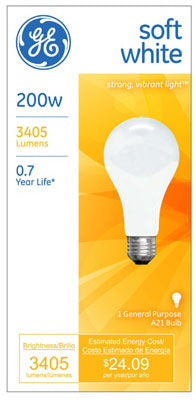 Soft White Light Bulb, A21, 200 Watt