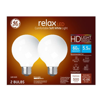 Hardware Store USA | GE 2PK 5.5W SW G25 Bulb