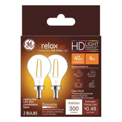 LED Ceiling Fan Light Bulbs, A15, Soft White, Clear, 300 Lumens, 4 Watt, 2-Pk.