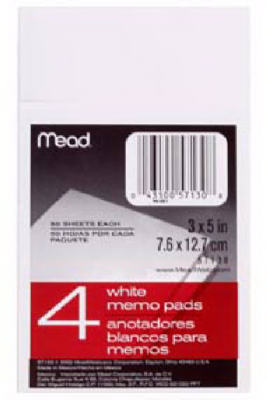 Hardware store usa |  50SHT WHT 4PK Memo Pad | 57130 | ACCO/MEAD