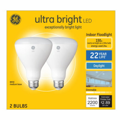 Ultra Bright LED Light Bulb, Daylight, Frosted, BR30 Medium Base, 20 Watt, 2-Pk.