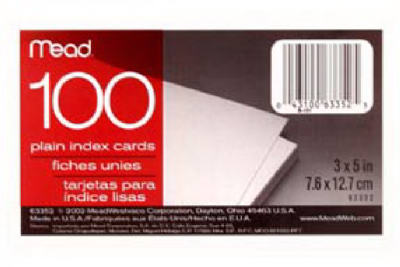 Hardware store usa |  100CT 3x5 Pl Index Card | 63352 | ACCO/MEAD