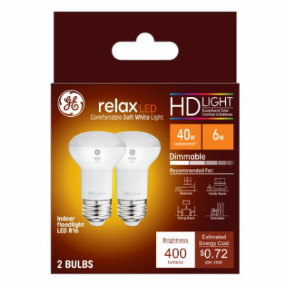 Hardware store usa |  GE 2PK LED 6W R16 Bulb | 46961 | G E LIGHTING